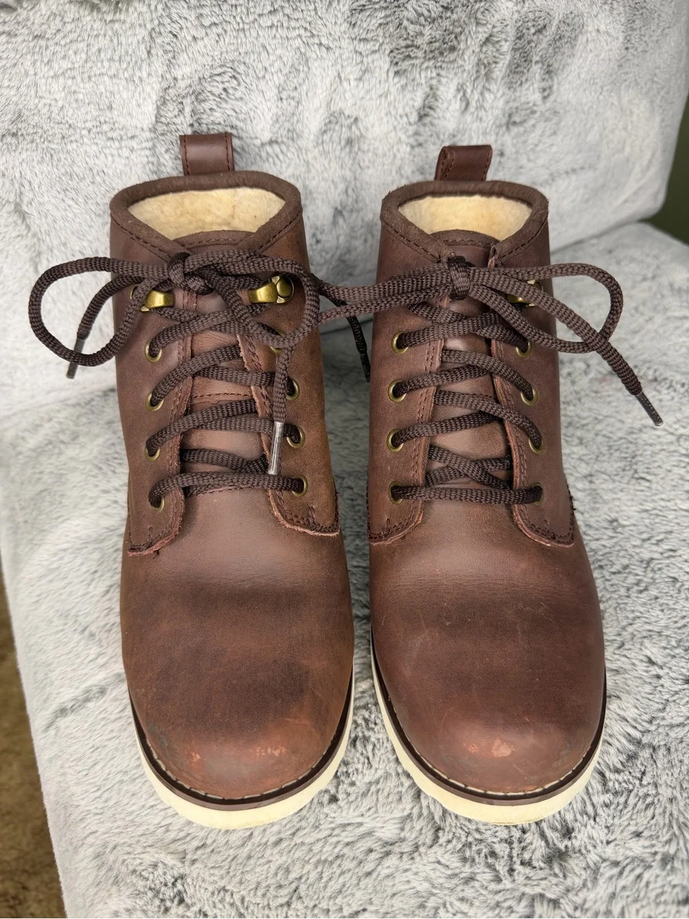 UGG Kids Brown Leather Waterproof Lace-Up Boots